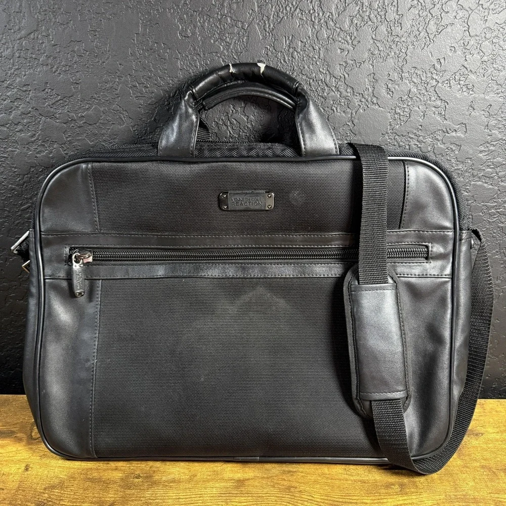 Kenneth Cole Reaction R-Tech Black Ballistic Nylon Laptop Briefcase Bag Large‎
